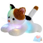 Glow Guards Light up Calico Cat Stuffed Animal LED Soft Kitty Plush Toy Pillow with Night Lights Lullaby Birthday Children\'s Day Gifts for Toddler Kids, 15\'\'