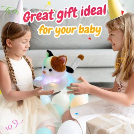 Glow Guards Light up Calico Cat Stuffed Animal LED Soft Kitty Plush Toy Pillow with Night Lights Lullaby Birthday Children\'s Day Gifts for Toddler Kids, 15\'\'