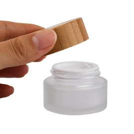100g 100ml Frosted Glass Cream Jar Cosmetic Container with Inner Liners and Natural Bamboo lids Refillable Straight Sided Glass Cosmetic Jars Travel Toiletries Bottle Sample Jars for Lotion Cream