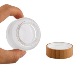 100g 100ml Frosted Glass Cream Jar Cosmetic Container with Inner Liners and Natural Bamboo lids Refillable Straight Sided Glass Cosmetic Jars Travel Toiletries Bottle Sample Jars for Lotion Cream