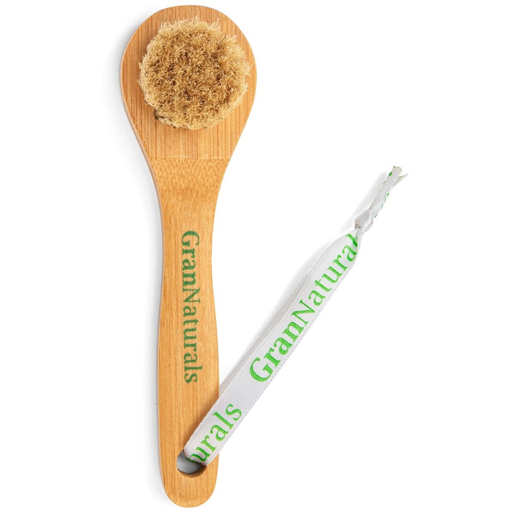 GranNaturals Manual Facial Brush Dry Brushing Scrubber - Stiff Boar Bristles for Exfoliation - Promotes Lymphatic Drainage, Deep Cleansing, Gentle Pore Cleaning for Glowing, Soft Skin - Wooden Handle