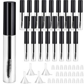 25 Pieces 10 ml Empty Mascara Tubes Wand Empty Eyelash Bottle Clear Refillable Mascara Container with 4 Pieces Funnels Transfer Pipettes for Castor Oil and DIY Cosmetics(Black)