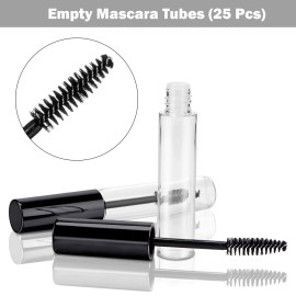 25 Pieces 10 ml Empty Mascara Tubes Wand Empty Eyelash Bottle Clear Refillable Mascara Container with 4 Pieces Funnels Transfer Pipettes for Castor Oil and DIY Cosmetics(Black)