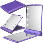 Makeup Cosmetic Folding Portable Compact Pocket Travel Mirror with 8 LED Lights Lamps (Purple)