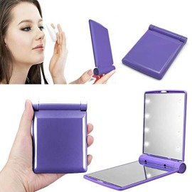 Makeup Cosmetic Folding Portable Compact Pocket Travel Mirror with 8 LED Lights Lamps (Purple) Makeup Cosmetic Folding Portable Compact Pocket Travel Mirror with 8 LED Lights Lamps (Purple)