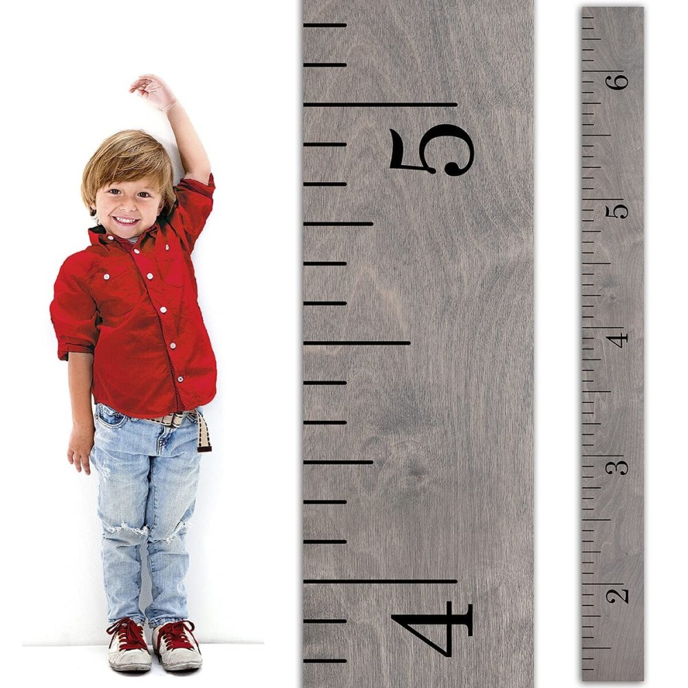 HEADWATERS STUDIO Wooden Growth Chart for Wall-Kids Sizing Chart, Height Measurement for Wall, Kids Height Wall Chart, Kids Height Ruler, Height Growth Chart for Kids - Love Grows Here Gray (63x6.7)