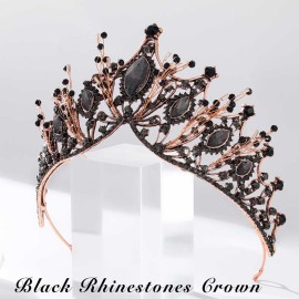 Aceorna Baroque Queen Crowns Crystal Wedding Crowns and Tiaras for Brides and Bridesmaids Rhinestones Prom Festival Costume Crown Pricess Tiara Bridal Hair Accessories for Women (Gorgeous Black)