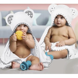 ELSVIN Set of 2 Hooded Baby Towels - White - Luxurious, Large and Super Absorbent - 30 x 30 Inch - Soft and Suitable for Infants, Toddlers and Kids - 400 GSM