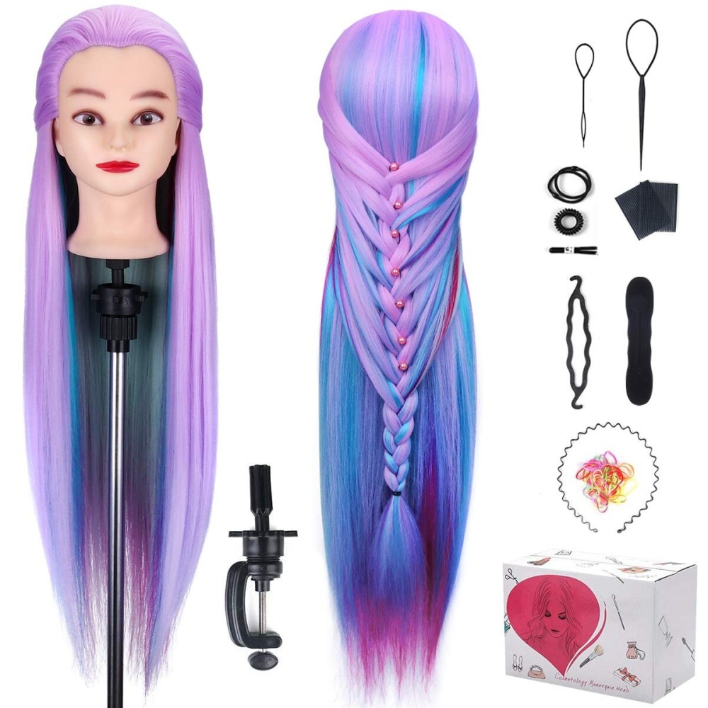 Mannequin Head, Beauty Star 29inch Hair Cosmetology Mannequin Head Hair Practice Cosmetology Hair Doll Heads Styling Hairdressing Training Braiding Heads with Clamp Holder and Tools
