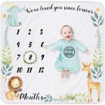Yoothy Safari Baby Milestone Blanket for Boy & Girl, Gift for Baby Shower, Photo Blanket, Wreath & 12 Stickers Included, Soft Flannel, Elephant & Lion 40\'\'x 40\'\'