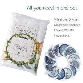 Yoothy Safari Baby Milestone Blanket for Boy & Girl, Gift for Baby Shower, Photo Blanket, Wreath & 12 Stickers Included, Soft Flannel, Elephant & Lion 40\'\'x 40\'\'