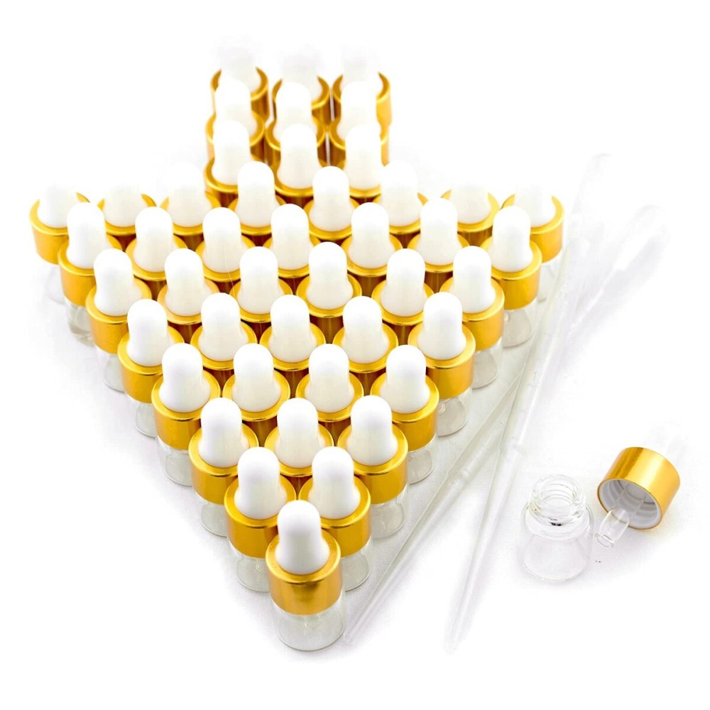 Easeen 50 Pcs Mini Dropper Bottles, 1ml Clear with 2 Pcs Plastic Droppers for Traveling Essential Oils DIY Cosmetic Liquid Sample Perfume