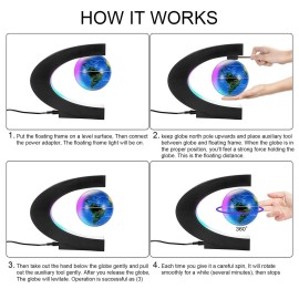 Gresus Magnetic Levitating Floating World Map Globe, C Shape Display Frame with LED Lights, Cool Tech Home Office Desk Gadget Decor Birthday Gift for Men Fathers Boyfriend Students ( Globe doesn\'t lig