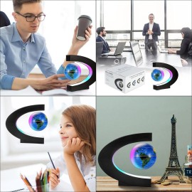 Gresus Magnetic Levitating Floating World Map Globe, C Shape Display Frame with LED Lights, Cool Tech Home Office Desk Gadget Decor Birthday Gift for Men Fathers Boyfriend Students ( Globe doesn\'t lig