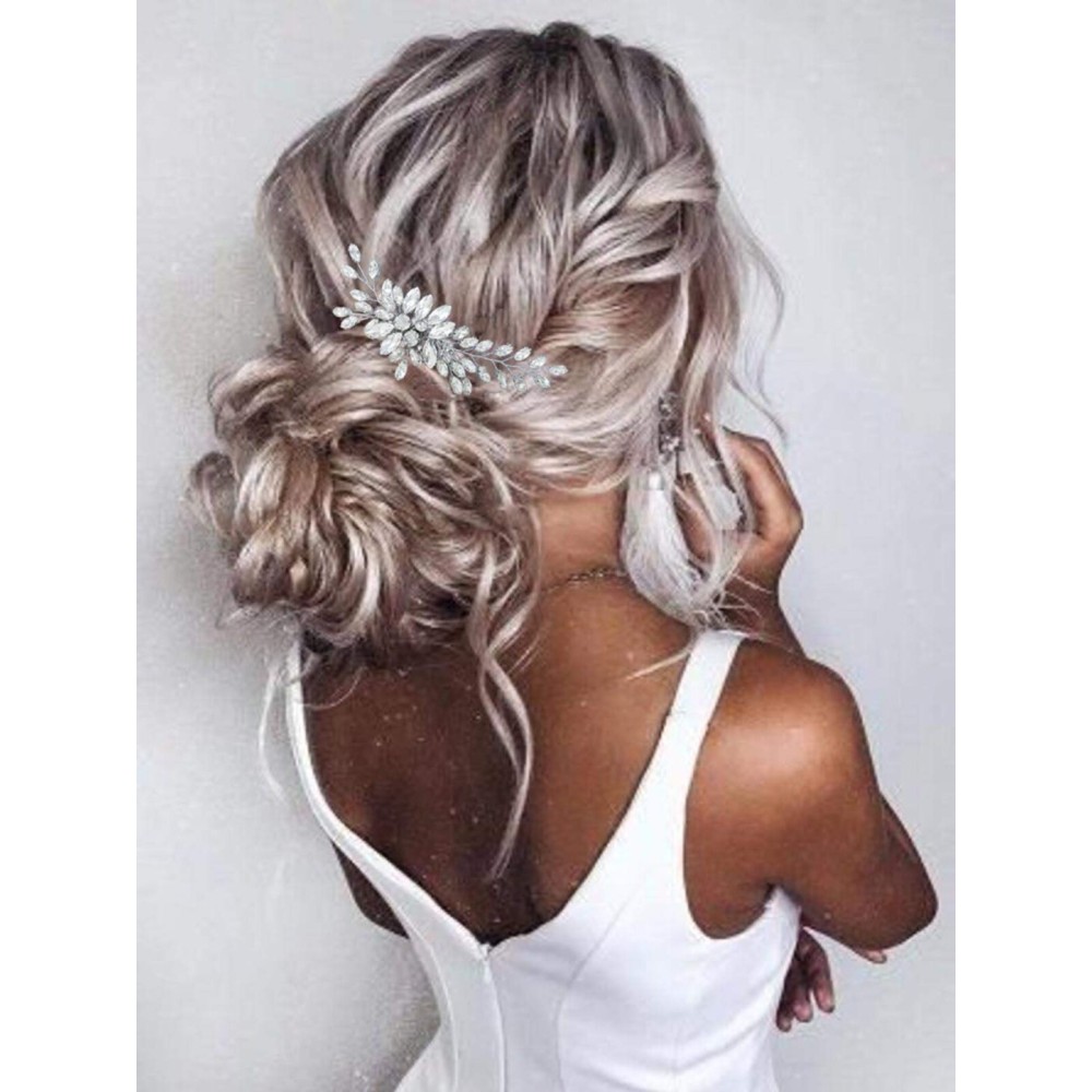 Unsutuo Crystal Bride Wedding Hair Comb Silver Leaf Bridal Hair Accessories Rhinestone Hair Pieces for Women and Girls