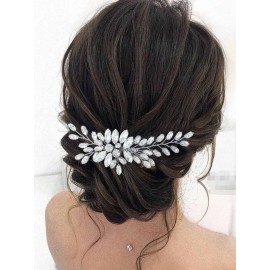 Unsutuo Crystal Bride Wedding Hair Comb Silver Leaf Bridal Hair Accessories Rhinestone Hair Pieces for Women and Girls