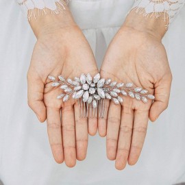 Unsutuo Crystal Bride Wedding Hair Comb Silver Leaf Bridal Hair Accessories Rhinestone Hair Pieces for Women and Girls