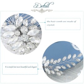 Unsutuo Crystal Bride Wedding Hair Comb Silver Leaf Bridal Hair Accessories Rhinestone Hair Pieces for Women and Girls