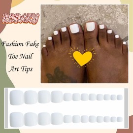 RODAKY Press On Toe Nails for Women White Fake Toenail Glossy Solid Color Fashion False Toenail Full Cover Acrylic Foot Nails Design Toenail Tips 24PCS RODAKY Press On Toe Nails for Women White Fake Toenail Glossy Solid Color Fashion False Toenail Full Cover Acrylic Foot Nails Design Toenail Tips 24PCS