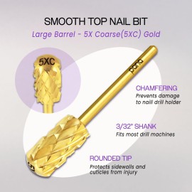 PANA 3/32 Large Smooth Round Top Safety Carbide Nail Drill Bit for Gel Polish & Acrylic Removal Nail Salon Manicure Pedicure Electric File Tools (Large Barrel - Silver, 5X Coarse)