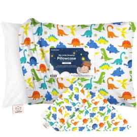 KeaBabies Toddler Pillowcase 13x18 - Organic Cotton Toddler Pillowcase for Kids, Boys, Girls, Soft & Durable Cotton Cover for Miniature Sleepy Pillows, Cute Colors,Pillow Sold Separately(Happy Dino)