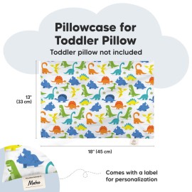 KeaBabies Toddler Pillowcase 13x18 - Organic Cotton Toddler Pillowcase for Kids, Boys, Girls, Soft & Durable Cotton Cover for Miniature Sleepy Pillows, Cute Colors,Pillow Sold Separately(Happy Dino)