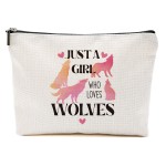 Wolves Makeup Bag Wolf Gifts for Women Girls Wolf Lover Gift Cute Wolf Stuff Merch Animal Lover Breeder Funny Birthday Christmas Gift for Daughter Cousin Sister Bestie BFF Just A Girl Who Loves Wolves