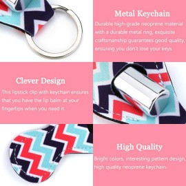 Puezokly 12 Set Chapstick Holder Keychain ,Lipstick Balm Holder Keychains with With Hang Metal Keychain Cute Design Neoprene Lip Balm Keychain Holder