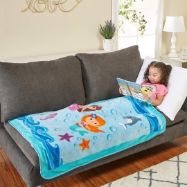 EVERYDAY KIDS Toddler Throw Blanket - 30 by 40 - Mermaids Undersea Adventure - Super Soft, Plush, Warm and Comfortable