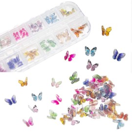 48 Pcs 3D Butterfly Nail Charms, Glitter Clear Butterfly Nail Art Charms, Colorful Charms for Acrylic Nails Art Supplies DIY Crafts Accessories