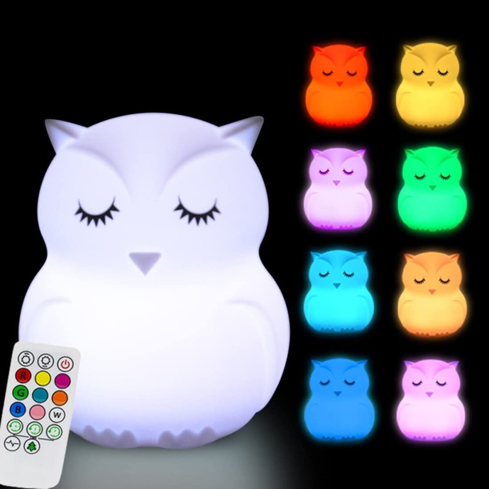 Glinrui Large Owl Night Lights for Kids LED Nursery Lamp Children\'s Room Moon Bedside Lamp, Changeable Brightness & Color Child Table Night-Light, Lighting for Travel and Camping Child Gift - Large