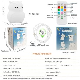 Glinrui Large Owl Night Lights for Kids LED Nursery Lamp Children\'s Room Moon Bedside Lamp, Changeable Brightness & Color Child Table Night-Light, Lighting for Travel and Camping Child Gift - Large