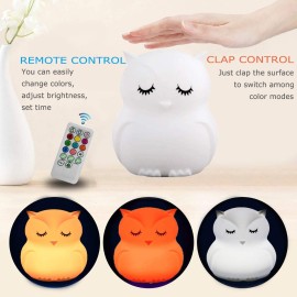 Glinrui Large Owl Night Lights for Kids LED Nursery Lamp Children\'s Room Moon Bedside Lamp, Changeable Brightness & Color Child Table Night-Light, Lighting for Travel and Camping Child Gift - Large