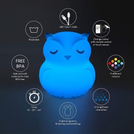 Glinrui Large Owl Night Lights for Kids LED Nursery Lamp Children\'s Room Moon Bedside Lamp, Changeable Brightness & Color Child Table Night-Light, Lighting for Travel and Camping Child Gift - Large