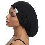 SAYMRE Satin Lined Bonnet Silky Hair Wrap Large Sleep Cap - Adjustable Beanie Slouchy Hats Bonnets for Women Curly Long Hair (X-Large, Pure Black)