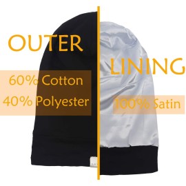 SAYMRE Satin Lined Bonnet Silky Hair Wrap Large Sleep Cap - Adjustable Beanie Slouchy Hats Bonnets for Women Curly Long Hair (X-Large, Pure Black) SAYMRE Satin Lined Bonnet Silky Hair Wrap Large Sleep Cap - Adjustable Beanie Slouchy Hats Bonnets for Women Curly Long Hair (X-Large, Pure Black)