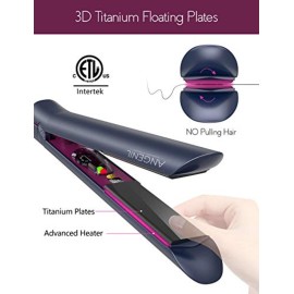 ANGENIL Professional Titanium Flat Iron 1 inch, Hair Straightener and Curler 2 in 1 with Adjustable Temp for All Hair Types, Anti-Static, Dual Voltage Travel Size with Silicone Resistant Mat Pouch