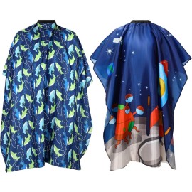 2 Pieces Kids Haircut Salon Cape Waterproof Hair Cutting Cape Children Hairdressing Apron Barber Gown Hair Cutting Shampoo Styling Capes for Kids Children (Dolphin and Rocket Pattern) Multi-Colored