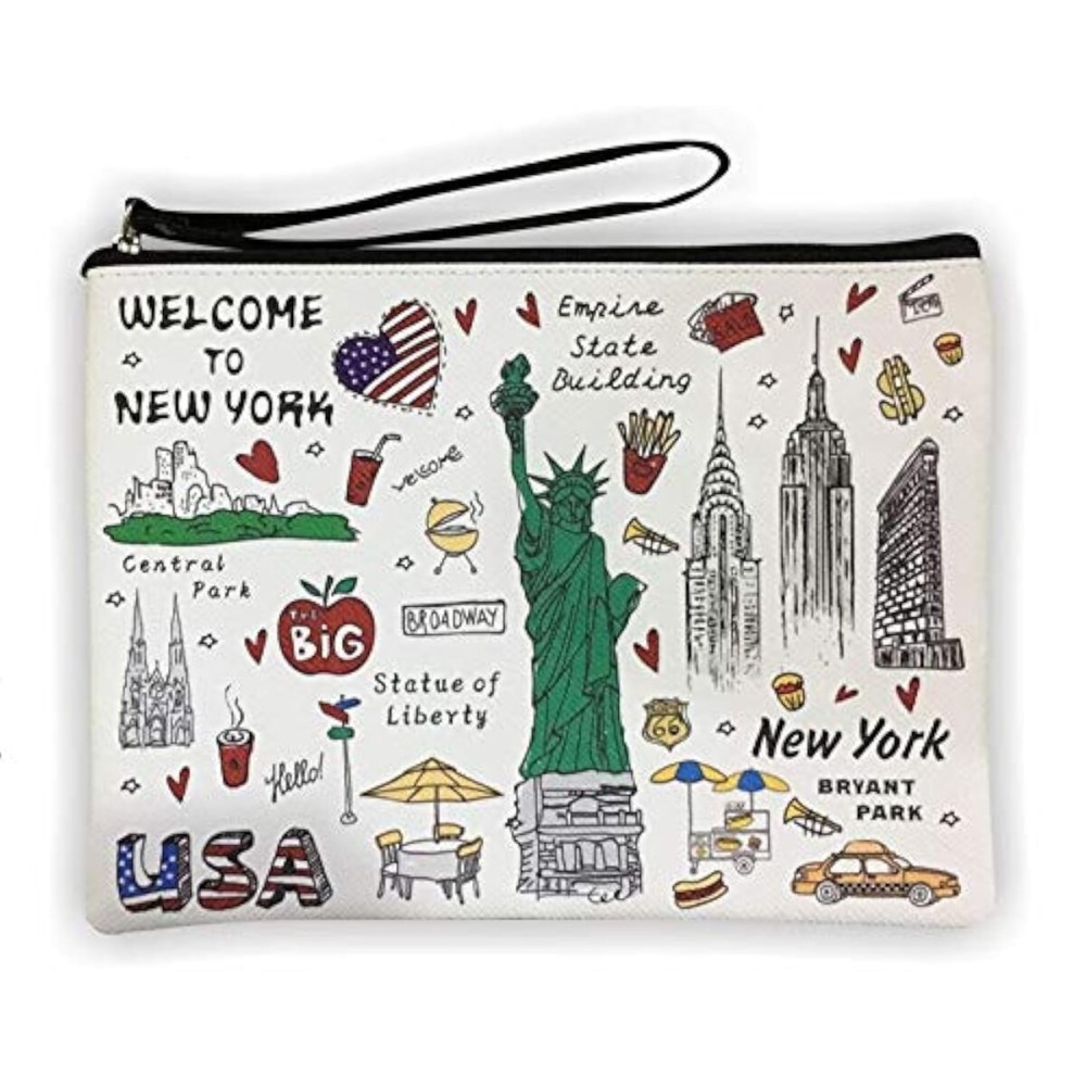 Girls & Women Large Fashion Cute New York Souvenir Zipper pouch Travel Cosmetic Bag Hand Bag Makeup Purse (JP-330133B)