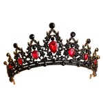 Baroque Bride Crowns Black Rhinestones Gothic Chic Tiaras Vintage Crystal Queen Princess Crown Headpieces Headband for Wedding Prom Halloween Pageant (Red)