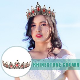 Baroque Bride Crowns Black Rhinestones Gothic Chic Tiaras Vintage Crystal Queen Princess Crown Headpieces Headband for Wedding Prom Halloween Pageant (Red)