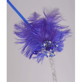 Aimimier 1920s Flapper Feather Headband Royal Blue Sapphire Headpiece with Sparkling Crystal Head Chain Masquerade Hair Accessories for Women