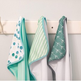 Spasilk Hooded Towel Set for Newborn Boys and Girls, Soft Terry Towel Set, Pack of 3, Green Dots