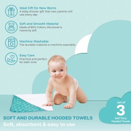Spasilk Hooded Towel Set for Newborn Boys and Girls, Soft Terry Towel Set, Pack of 3, Green Dots