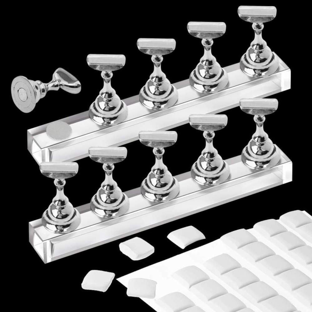 Kalolary 2 Set Acrylic Nail Stand for Painting Nails Press On, Fake Nail Tip Holders Magnetic Practice Stands with White 96 Pcs Reusable Adhesive Putty for Nail Art DIY(Silver) Kalolary 2 Set Acrylic Nail Stand for Painting Nails Press On, Fake Nail Tip Holders Magnetic Practice Stands with White 96 Pcs Reusable Adhesive Putty for Nail Art DIY(Silver)