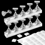 Kalolary 2 Set Acrylic Nail Stand for Painting Nails Press On, Fake Nail Tip Holders Magnetic Practice Stands with White 96 Pcs Reusable Adhesive Putty for Nail Art DIY(Silver)