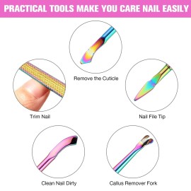 12 Pieces Cuticle Nippers Cuticle Pusher Ingrown Nail Kit Triangle Nail Polish Remover Nail Cleaner Fork Nail File Lifter Cuticle Peeler Scraper for Fingernail Toenail Manicure(Rainbow)