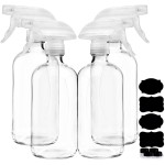 Clear Glass Spray Bottles For Cleaning Solutions (4 Pack) - 16 Ounce, Refillable & Reusable Sprayer for Essential Oil, Water, Kitchen, Hair. Durable Black Trigger Sprayer w/Mist and Stream Settings