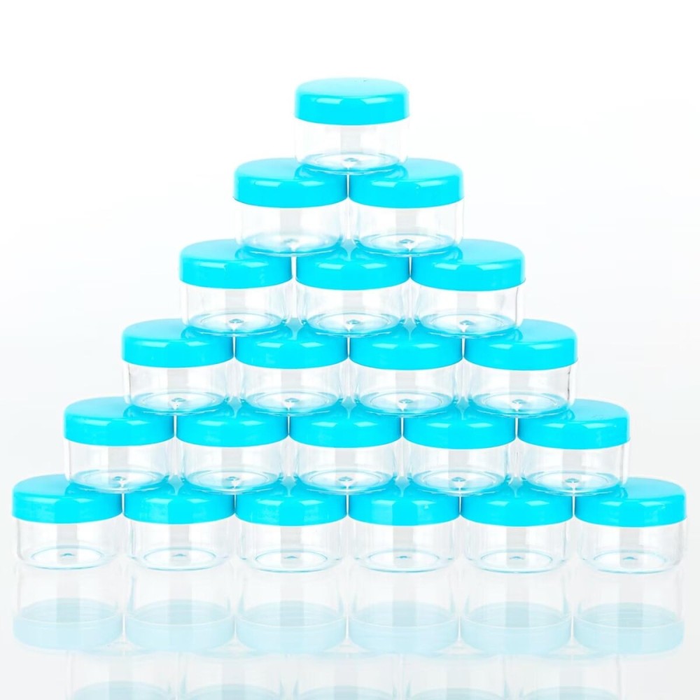 ZEJIA 5 Gram Sample Containers with Lids, Mini Makeup Containers, Empty Plastic Travel Cosmetic Containers with Labels(25 Count, Blue Lid) ZEJIA 5 Gram Sample Containers with Lids, Mini Makeup Containers, Empty Plastic Travel Cosmetic Containers with Labels(25 Count, Blue Lid)