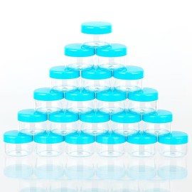 ZEJIA 5 Gram Sample Containers with Lids, Mini Makeup Containers, Empty Plastic Travel Cosmetic Containers with Labels(25 Count, Blue Lid)